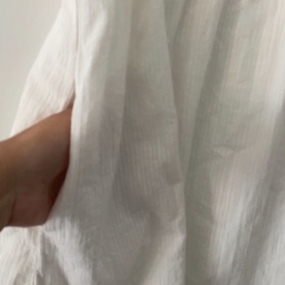 Zara White Peasant Embroidered Lightweight Gauzy Mini Dress Pom Poms& pockets M - Picture 5 of 10